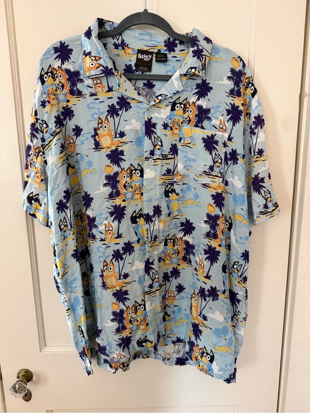 Blue Novelty Short-Sleeve Button-Down Shirt